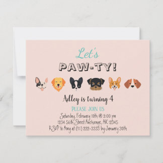 Invitation Cute Rose Faisons Pawty Fille Chiot Anniversaire