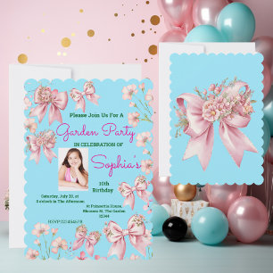 Invitation Cute rose floral Bow Girl Photo Anniversaire