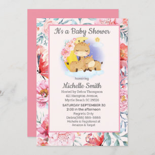Invitation Cute rose Floral Giraffe Baby shower Maman