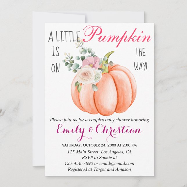 Invitation Cute Rose Floral Petit Citrouille Couple Baby show (Devant)