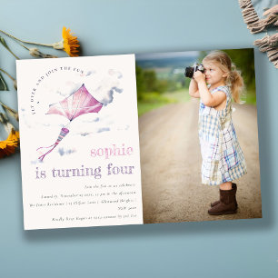 Invitation Cute Rose Flying Kite Sky Nuds Photo Anniversaire