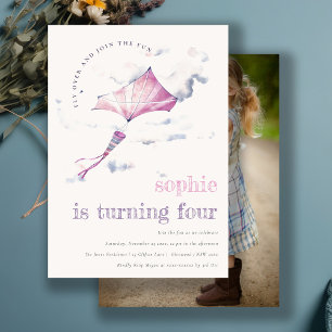 Invitation Cute Rose Flying Kite Sky Nuds Photo Anniversaire