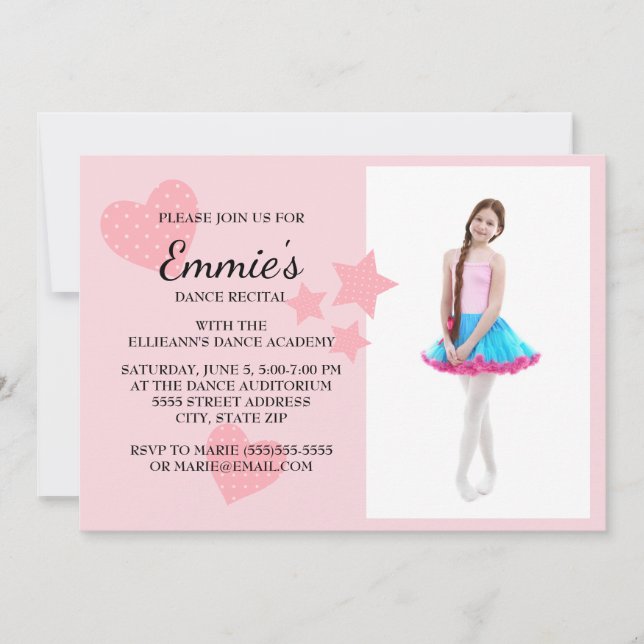 Invitation Cute Rose Hearts Stars Dance Considérant Photo Inv (Devant)