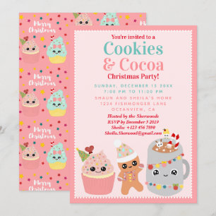 Invitation Cute rose kawaii Cookies et fête de Noël au cacao