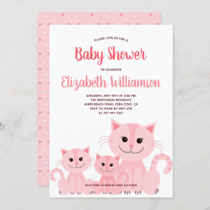 Invitation Cute Rose Kitty Chat Kitten Fille Baby shower mode