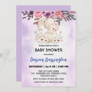 Invitation Cute rose lapin fleur lapin fleur bébé douche