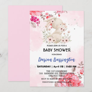 Invitation Cute rose lapin fleur lapin fleur bébé douche