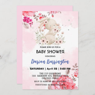 Invitation Cute rose lapin fleur lapin fleur bébé douche