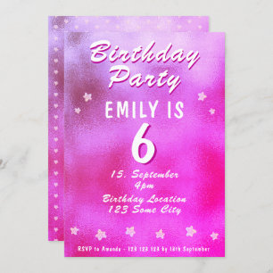 Invitation Cute rose Metallic Foil Star Girly Anniversaire