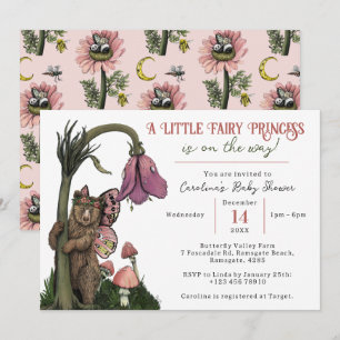Invitation Cute Rose Ours Fée Princesse Baby shower fille