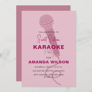 Invitation Cute Rose Sweet 16 Anniversaire Karaoke Party