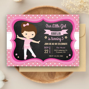 Invitation Cute Rose Tutu Ballerina Fille fête d'anniversaire