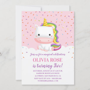 Invitation Cute Rose Unicorn Fille Anniversaire