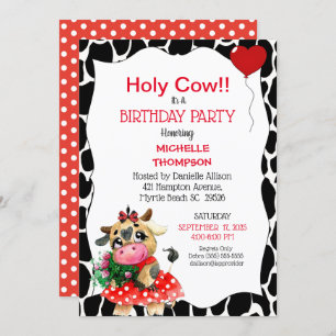 Invitation Cute Rouge Noir Vache Sainte Imprimer Anniversaire