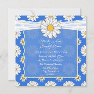 Invitation Cute Royal Blue et White Daisy Floral Carré