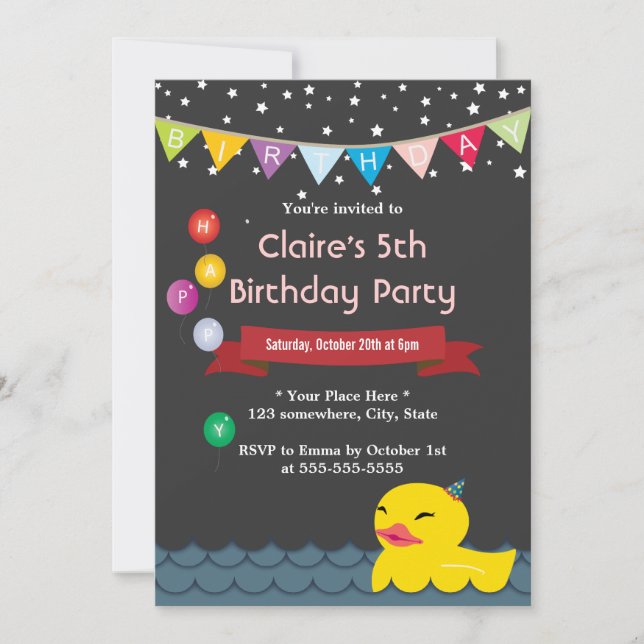 Invitation Cute Rubber Duck Starry Nuit d'anniversaire Invita (Devant)