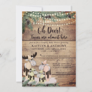 Invitation Cute Russe Winter Deer Couple Baby shower jumeaux