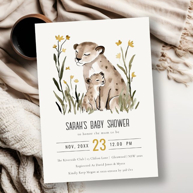 Invitation Cute Rustic Mum and Baby Tiger Foliage Baby Shower (Créateur téléchargé)