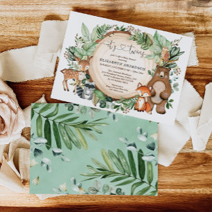 Invitation Cute Rustic Woodland Animaux Twin Baby shower