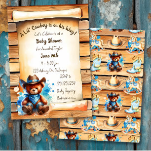 Invitation Cute Rustique Cowboy Teddy Bear Baby shower du gar