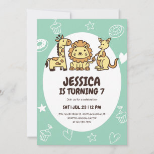 Invitation Cute Safari Animal Cartoon Zoo Anniversaire de enf