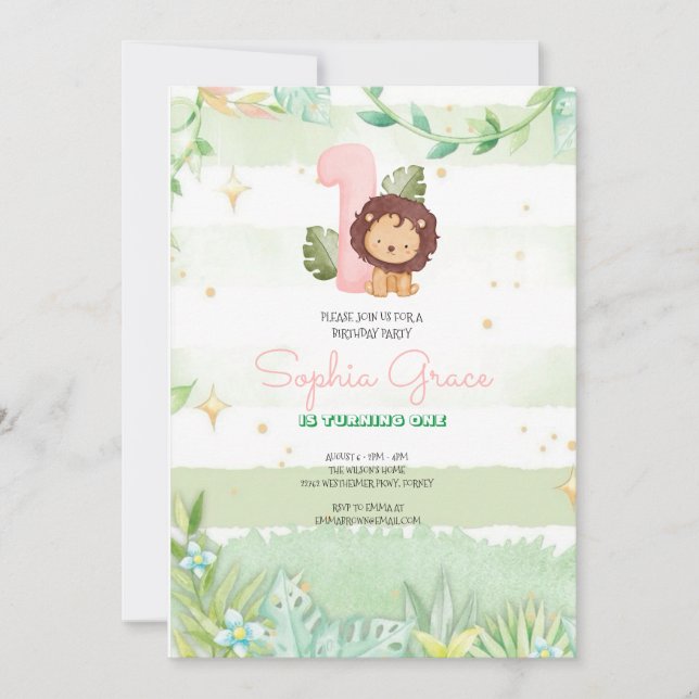Invitation Cute Safari Animals primer cumpleaños (Devant)