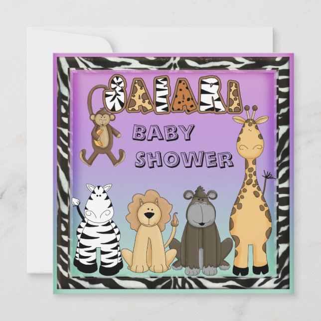 Invitation Cute Safari Animaux Baby shower neutre (Devant)