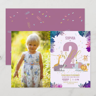 Invitation Cute Safari Animaux Deux Fille Sauvage Photo Anniv