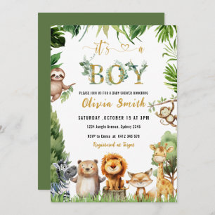 Invitation Cute Safari Animaux Jungle Boy Baby shower