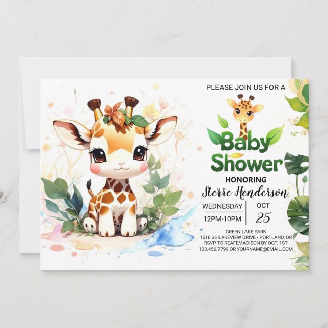 Invitation Cute Safari Baby Giraffe Baby shower (Devant)