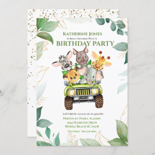 Invitation Cute Safari Jungle Animaux Anniversaire