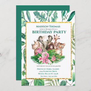 Invitation Cute Safari Jungle Animaux fête d'anniversaire Inv
