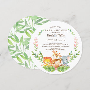 Invitation Cute Safari Jungle Animaux Filles Baby shower