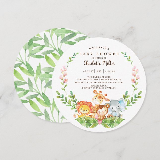 Invitation Cute Safari Jungle Animaux Garçons Baby shower (Devant / Derrière)