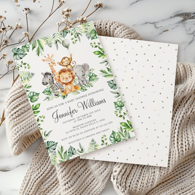 Invitation Cute Safari Jungle Animaux sauvages Baby Boy Douch (Créateur téléchargé)