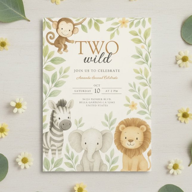 Invitation Cute Safari Jungle Bébé Animaux Anniversaire (Créateur téléchargé)