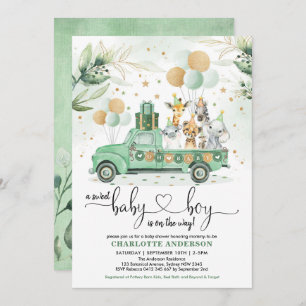 Invitation Cute Safari Jungle Vert Animaux sauvages Bébé Garç