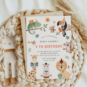 Invitation Cute Safari Party Animaux Anniversaires de enfants