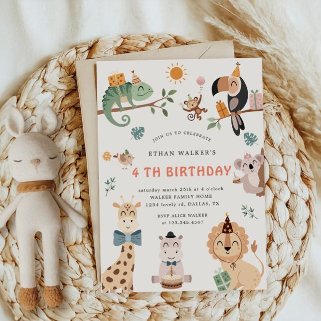 Invitation Cute Safari Party Animaux Anniversaires de enfants (Créateur téléchargé)