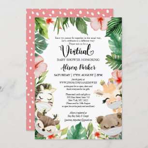 Invitation Cute Safari rose Floral Vert bébé fille virtuelle