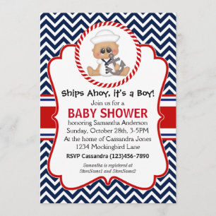 Invitation Cute Sailor Boy Baby shower nautique