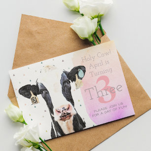 Invitation Cute Sainte Vache Troisième anniversaire Motif fer