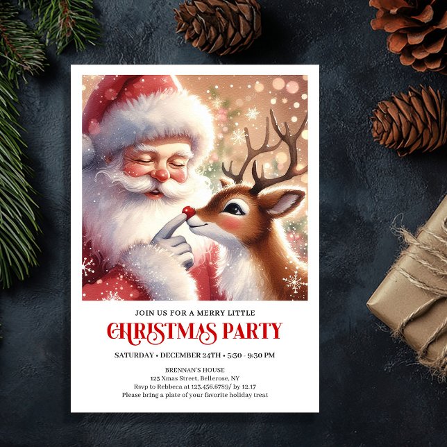 Invitation Cute Santa and Rudolph Christmas Family Fun Party  (Cute Santa and Rudolph Christmas Family Fun Party Invitation

)