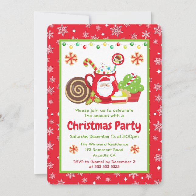 Invitation Cute Santa Cocoa Mug Christmas Party (Devant)