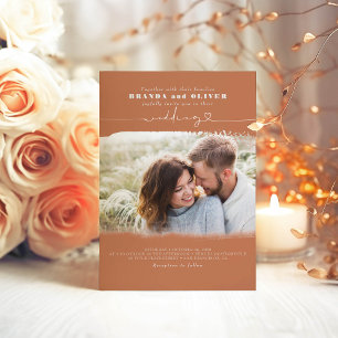 Invitation Cute Script Terracotta Photo Overlay Wedding