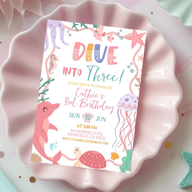 Invitation Cute Sea Animals Dive into Birthday (Créateur téléchargé)