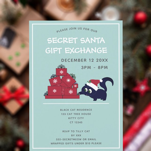 Invitation Cute Secret Père Noël Gift Exchange Party Invitati (Purrfect invitation to send to your cat themed secret Santa gift exchange (I would never swap cats))