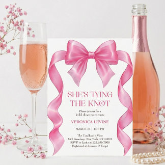 Invitation Cute She’s Tying the Knot Pink Bow Bridal Shower