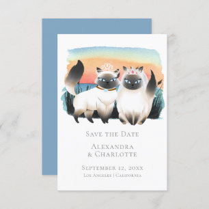 Invitation Cute Siamese Chat Gay Couple Enregistrer La Date M