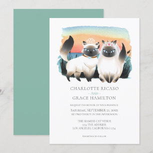 Invitation Cute Siamese Chat Gay Couple Mariage Personnalisé